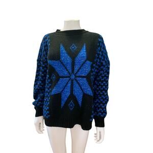 G.F.C Blue / Black Vintage Snowflake Printed Sweater L